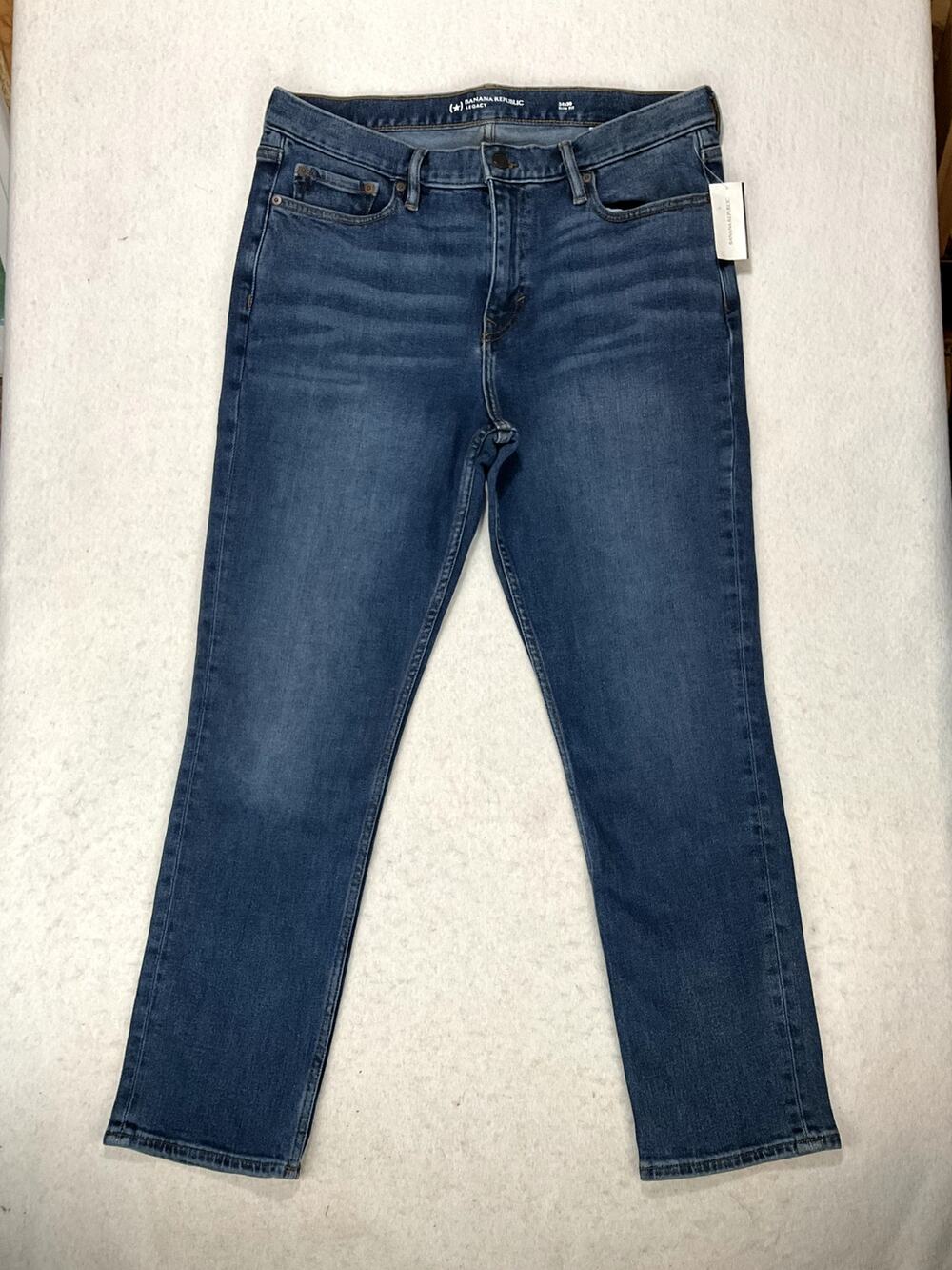 NWT Banana Republic Legacy Slim Fit Dark Blue Jeans Mens 34x30 Stretch Whisker